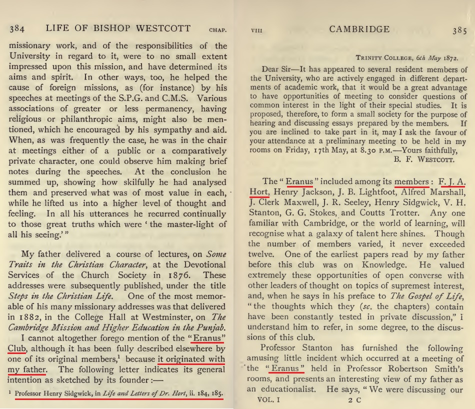 Highlighted page showing the Eranus society and its members.