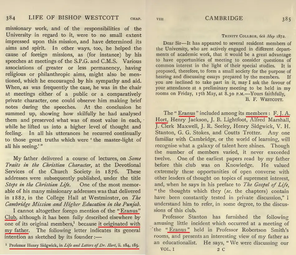 Highlighted page showing the Eranus society and its members.