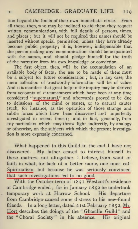 Highlighted page showing the later remark that no good came from the Ghostlie Guild investigations.