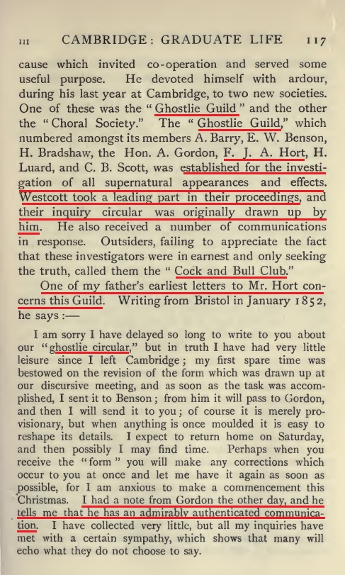 Highlighted page showing Westcott took a leading part in the Ghostlie Guild.