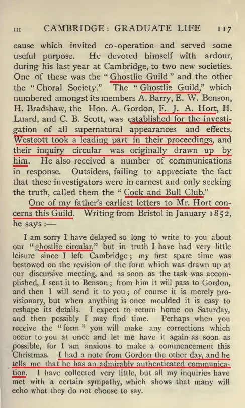 Highlighted page showing Westcott took a leading part in the Ghostlie Guild.